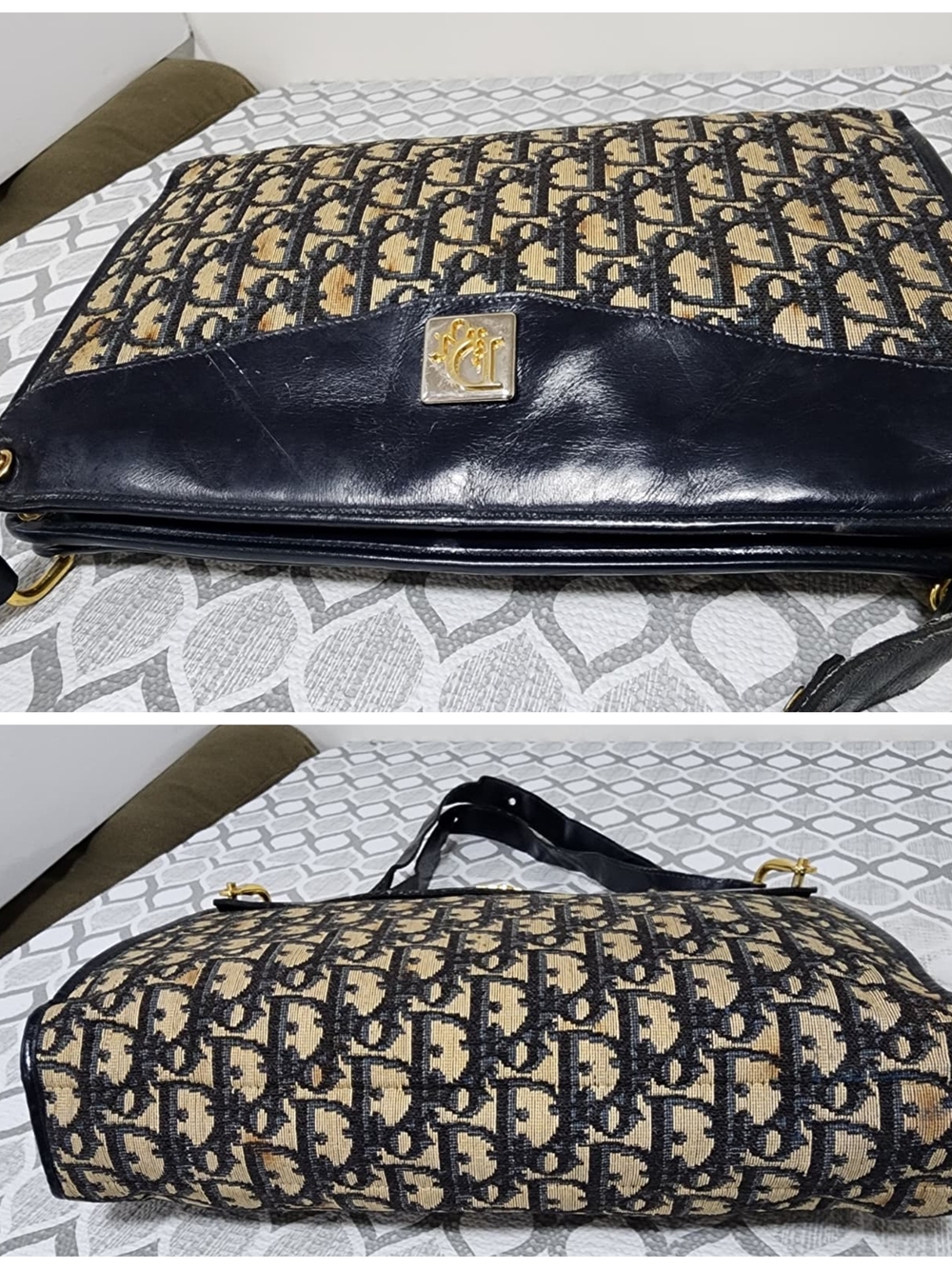 Christian Dior Vintage Diorissimo Top Handle Bag Beige/Navy Blue - Picture 9 of 16